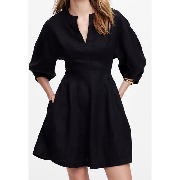 Madewell Splitneck Linen Mini Dress Black NWT Size 00